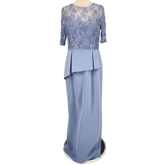 Rickie Freeman for Teri Jon Women's Blue illusion Lace Bodice